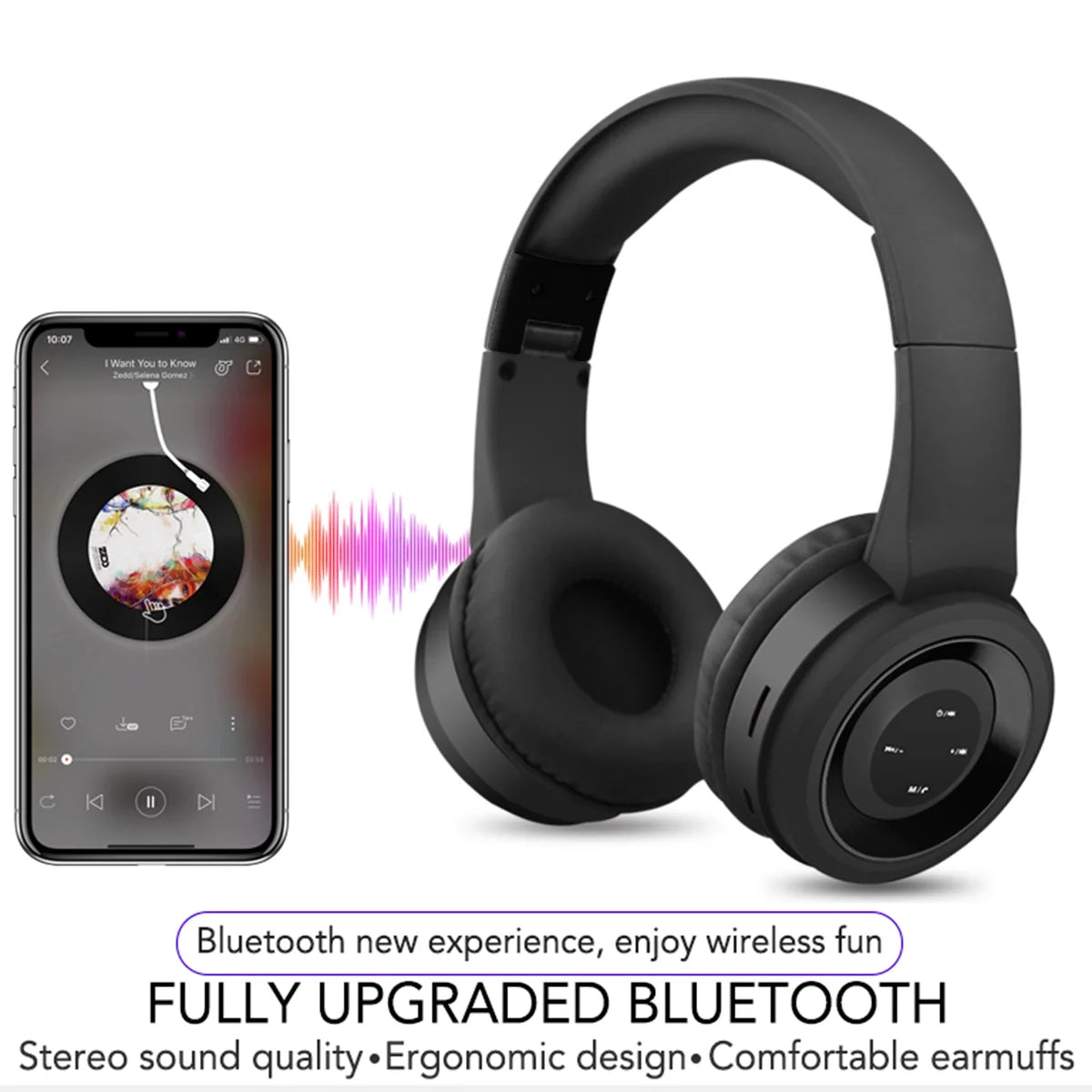 Noise Cancelling Bluetooth Headphones Wireless over Ear Folding Rechargeable Headset with Mic, TR905