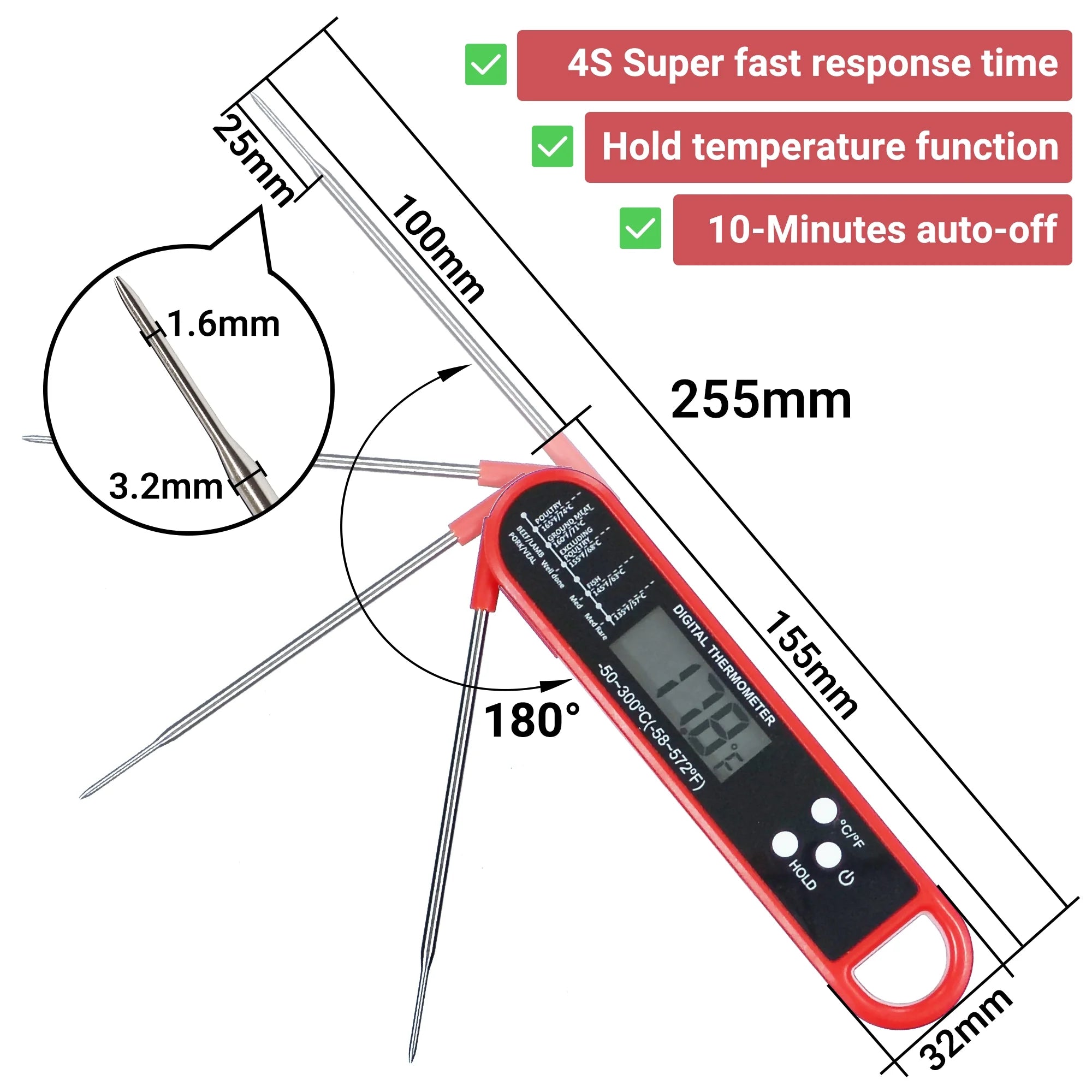 Digital Meat Thermometer, Read Digital Food Thermometer with Probe, for Cooking