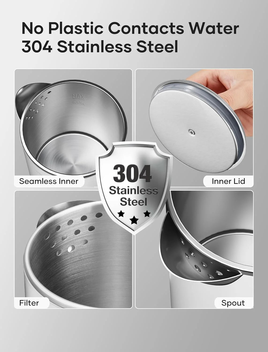 Travel Electric Tea Kettle with Auto Shut-Off & Boil Dry Protection, 304 Stainless Steel Mini Portable Water Kettle, Fast Heating Coffee Kettle, Perfect Holiday Gifts White