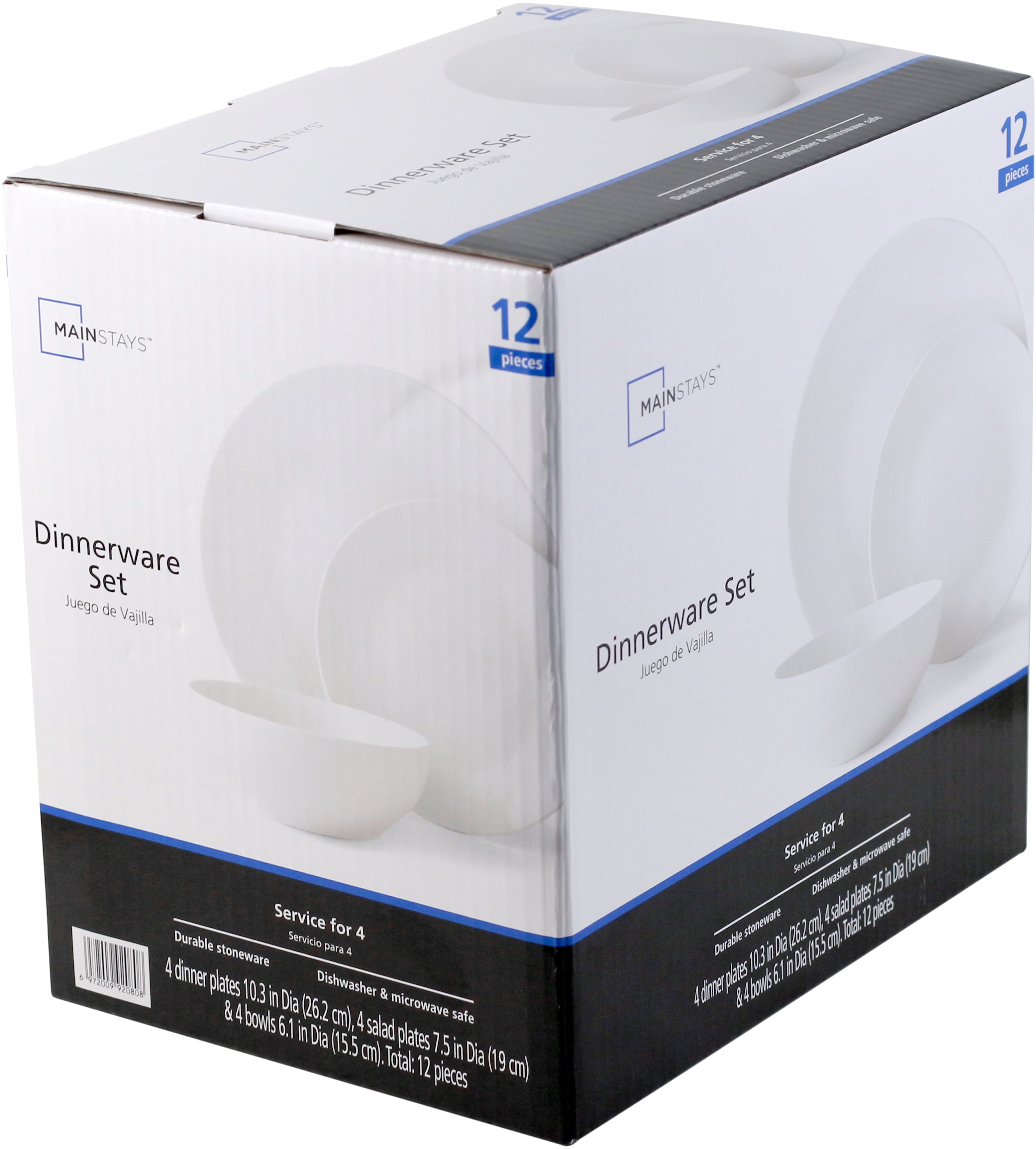 (2 Pack)  Glazed White Stoneware Dinnerware Set, 12-Pieces