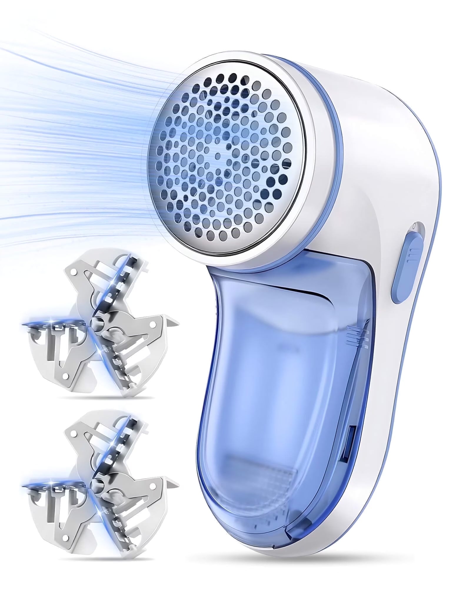 Lint Remover Rechargeable, Electric Portable Sweater Defuzzer with 2 Spare Blades, Blue