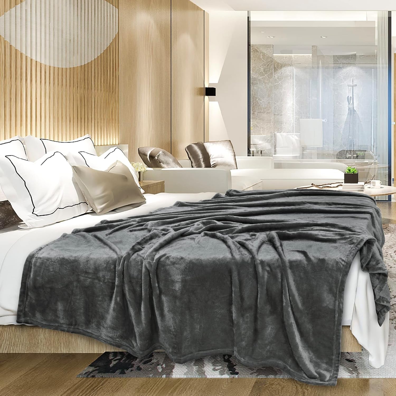 Grey Fleece Throw Blanket for Couch, Dark Charcoal Super Soft Fuzzy Flannel Throw for Sofa, Luxury Plush Microfiber Bed Blanket, Cozy Home Decorative Velvet Gift Blanket, 50X60