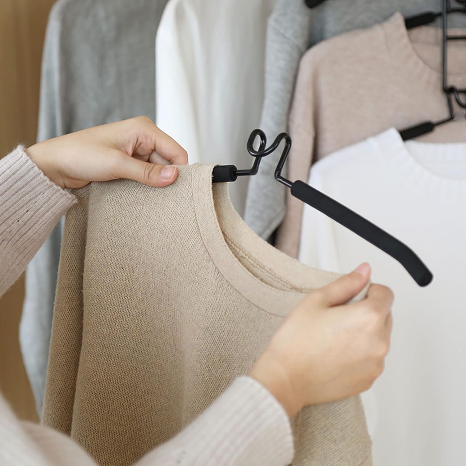 Coat Hanger, 5 in 1 Anti-Slip Clothes Racks, Space Saving Clothes Hanging Holder, Blouse Hanger Closet Storage Organizer, Multi Layers Wardrobe Clothes Rack (4 Pack, Black)