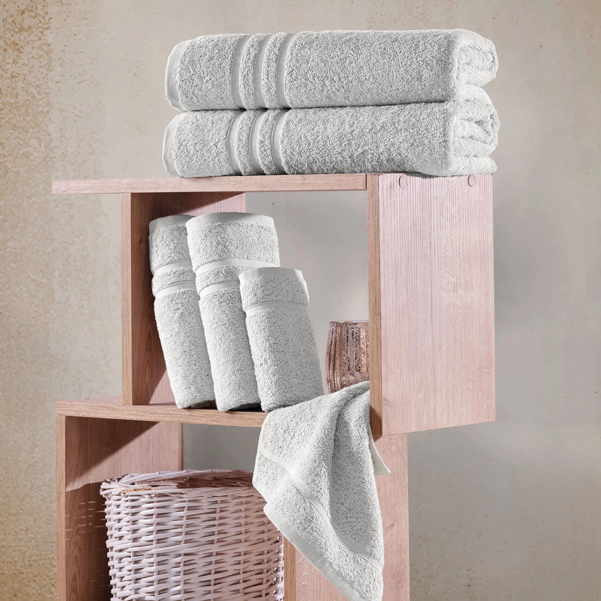 Luxury Cotton Washcloths 13X13 Inch - Large Hotel Spa Bathroom Face Towel | 12 Pack | Ice Silver