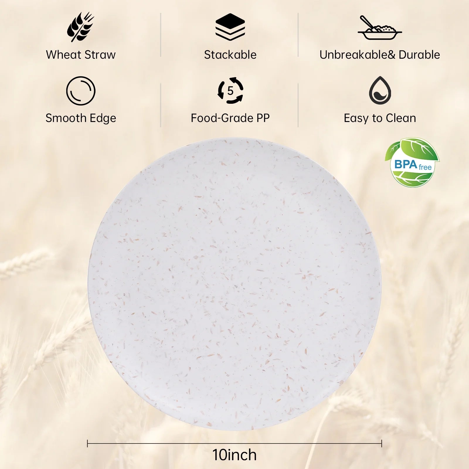 6Pcs Wheat Straw Dinnerware Set - Lightweight & Reusable Plates and Bowls Set - Dishwasher Safe for Outdoor Camping, RV (6Pcs 10Inch Plates)