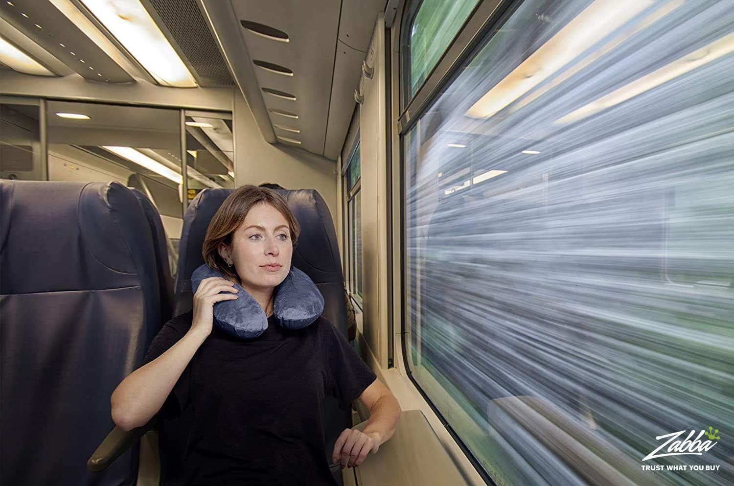 Travel Neck Pillow Memory Foam Airplane Travel Accessories Essentials Comfortable Washable Cover Plane Neck Support Pillow for Neck Pain Relief Sleeping Blue