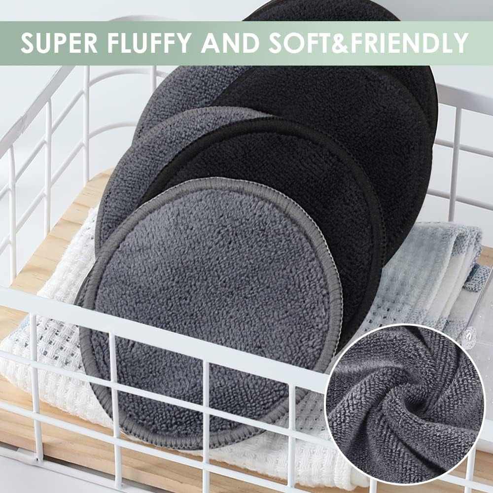 Resuable Makeup Remover Pads with Laundry Bag Soft and Fridnely for Face Eye Lip Remover Pads(Grey)