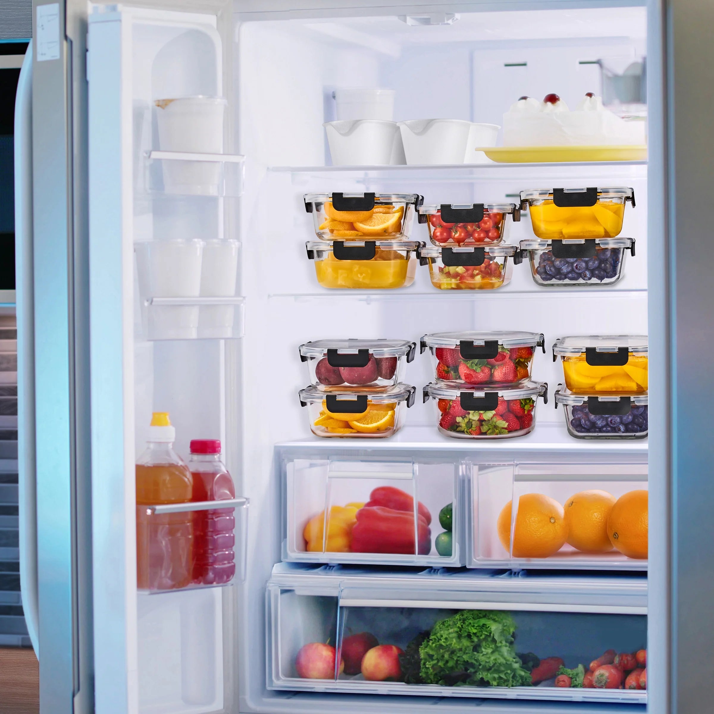 Rectangular Glass Meal Prep Containers Set of 8 with Airtight Lids (16Pcs)