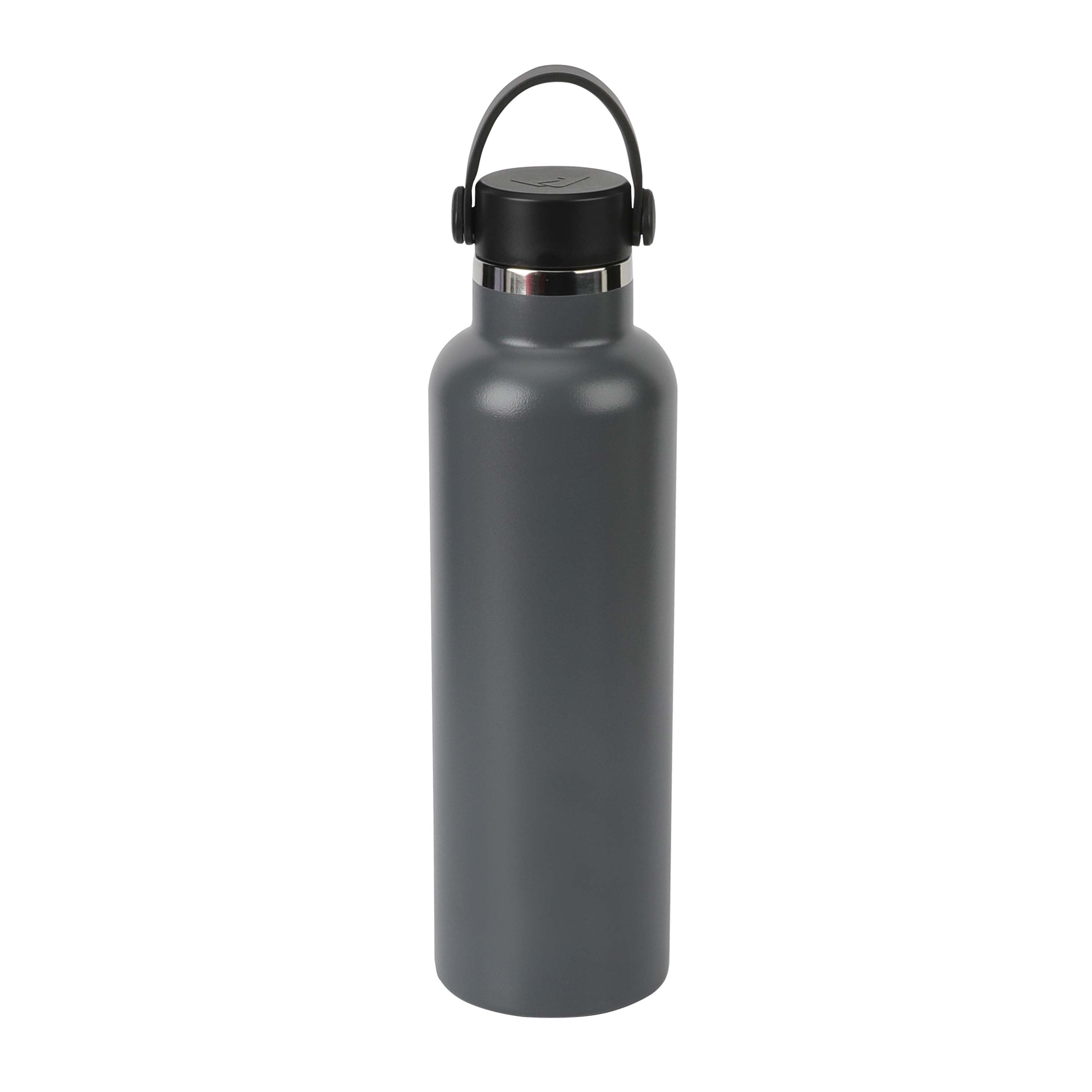 24 Fluid Ounces BPA FREE Double Wall Vacuum Sealed Stainless Steel Water Bottle with Handle, Gray