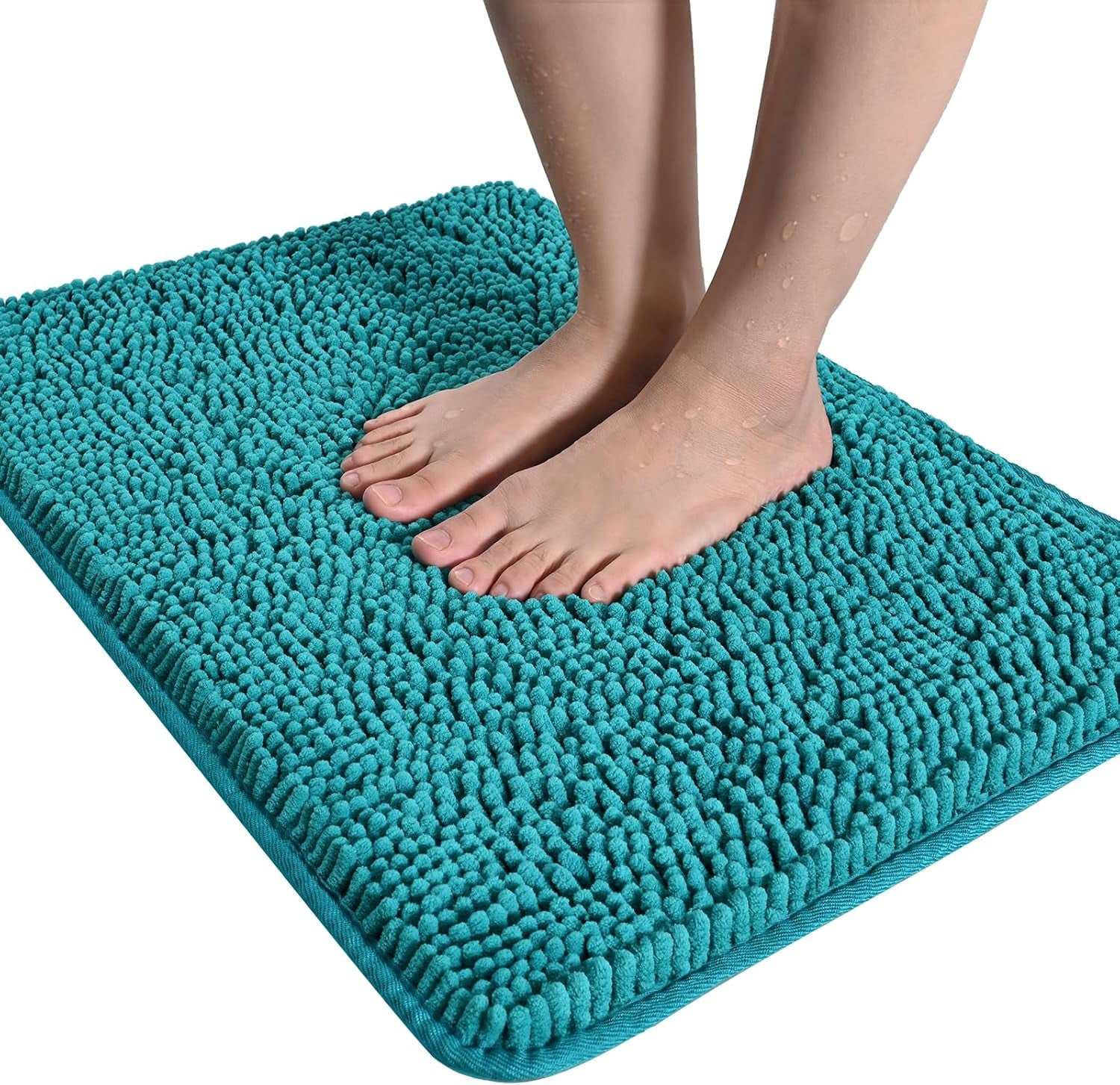 Luxury Bathroom Rug Shaggy Bath Mat 24 X 36 Inch, Washable Non Slip Bath Rugs for Bathroom Shower, Soft Plush Chenille Absorbent Carpets Mats, Teal Blue