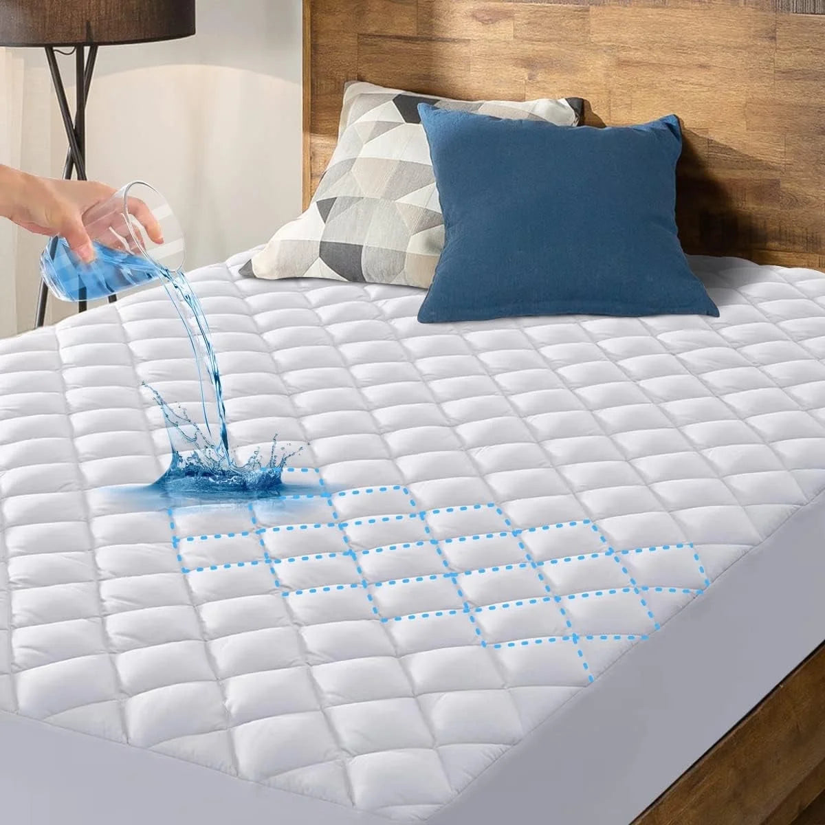 California King Size Waterproof Mattress Pad Protector, Breathable Quilted Mattress Cover Noiseless Waterproof Fitted Sheet Mattress Topper Upto 21" Deep Pocket