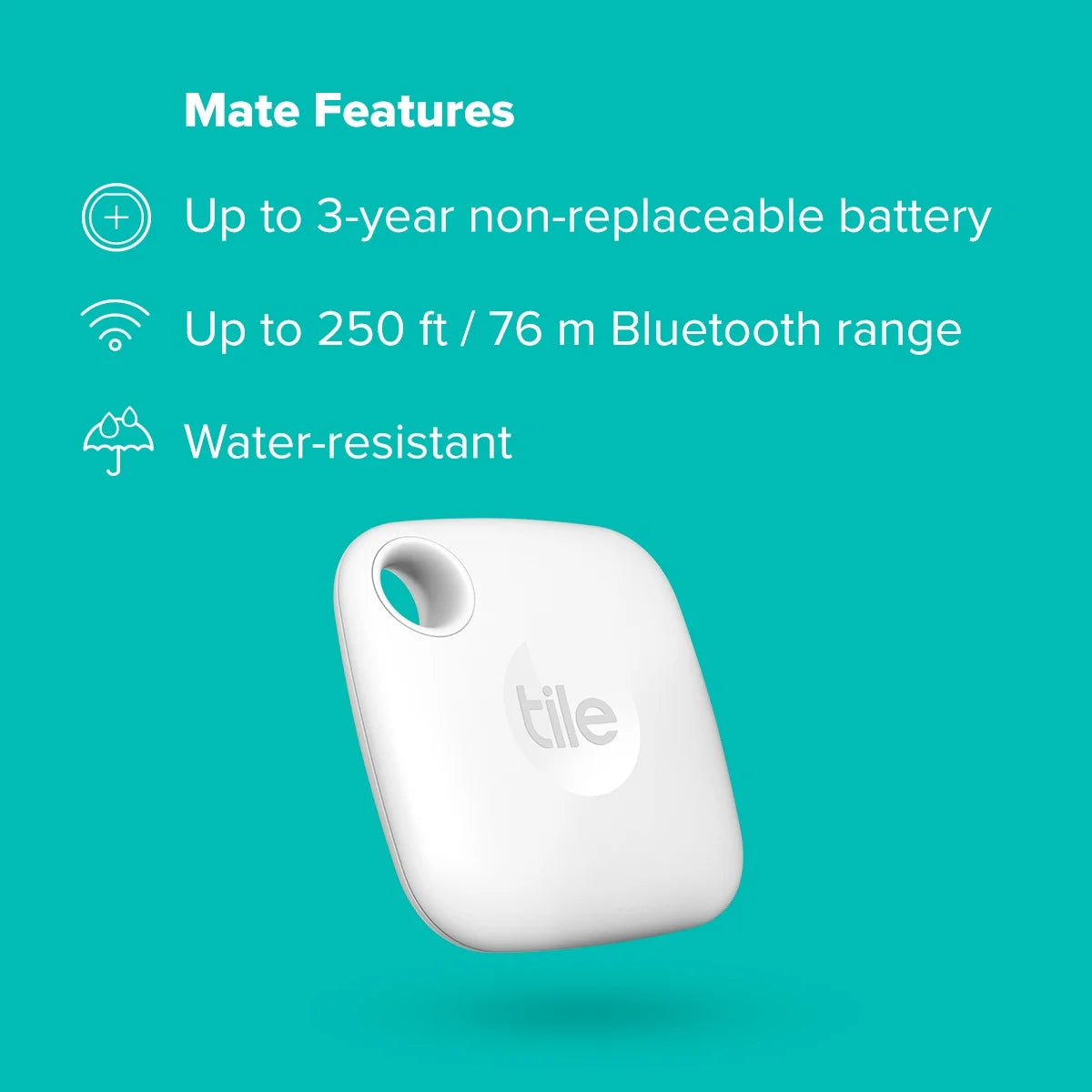Mate (2022) 1-Pack, White. Bluetooth Tracker, Keys Finder and Item Locator; up to 250 Ft. Range.