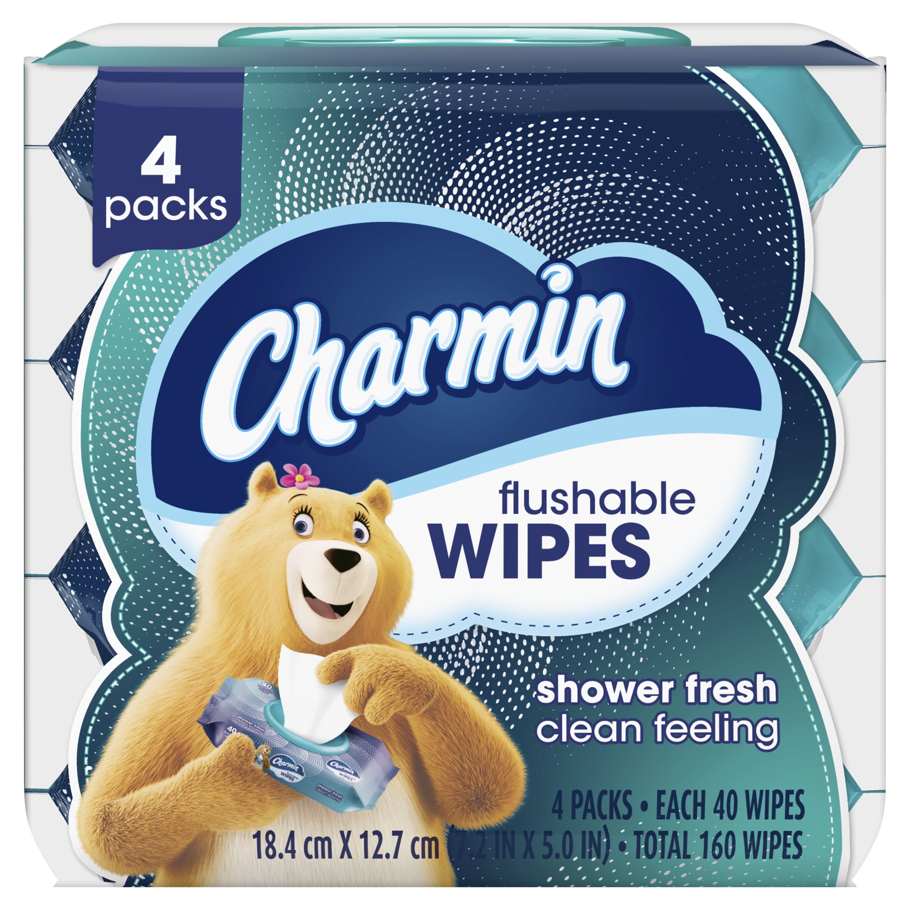 Flushable Wipes, 4 Flip-Top Packs, 40 Cleansing Wipes per Pack, 160 Total Wipes