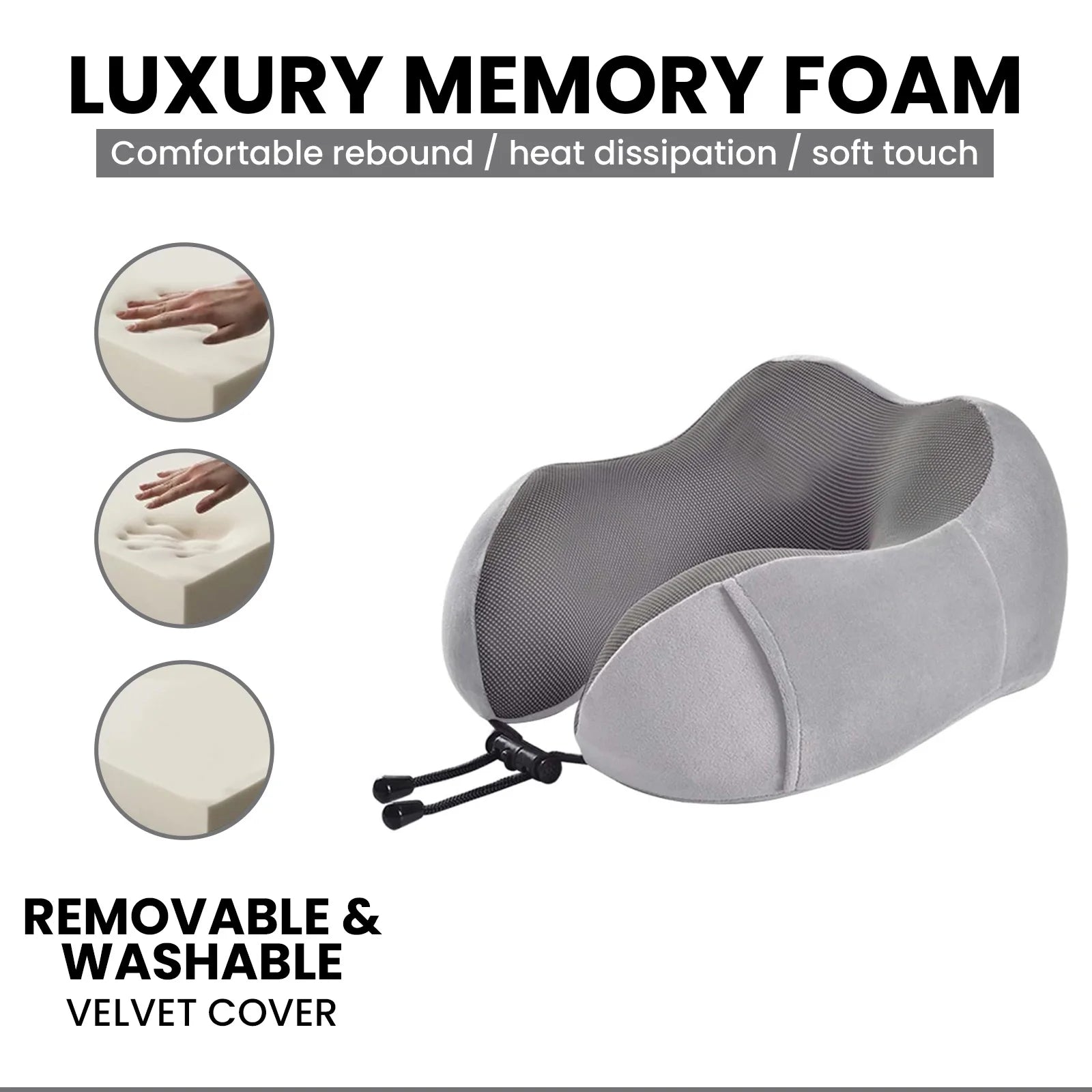 Neck Pillow for Traveling, Upgraded Travel Neck Pillow for Airplane 100% Pure Memory Foam Travel Pillow for Flight Headrest Sleep, Portable Plane Accessories, Grey