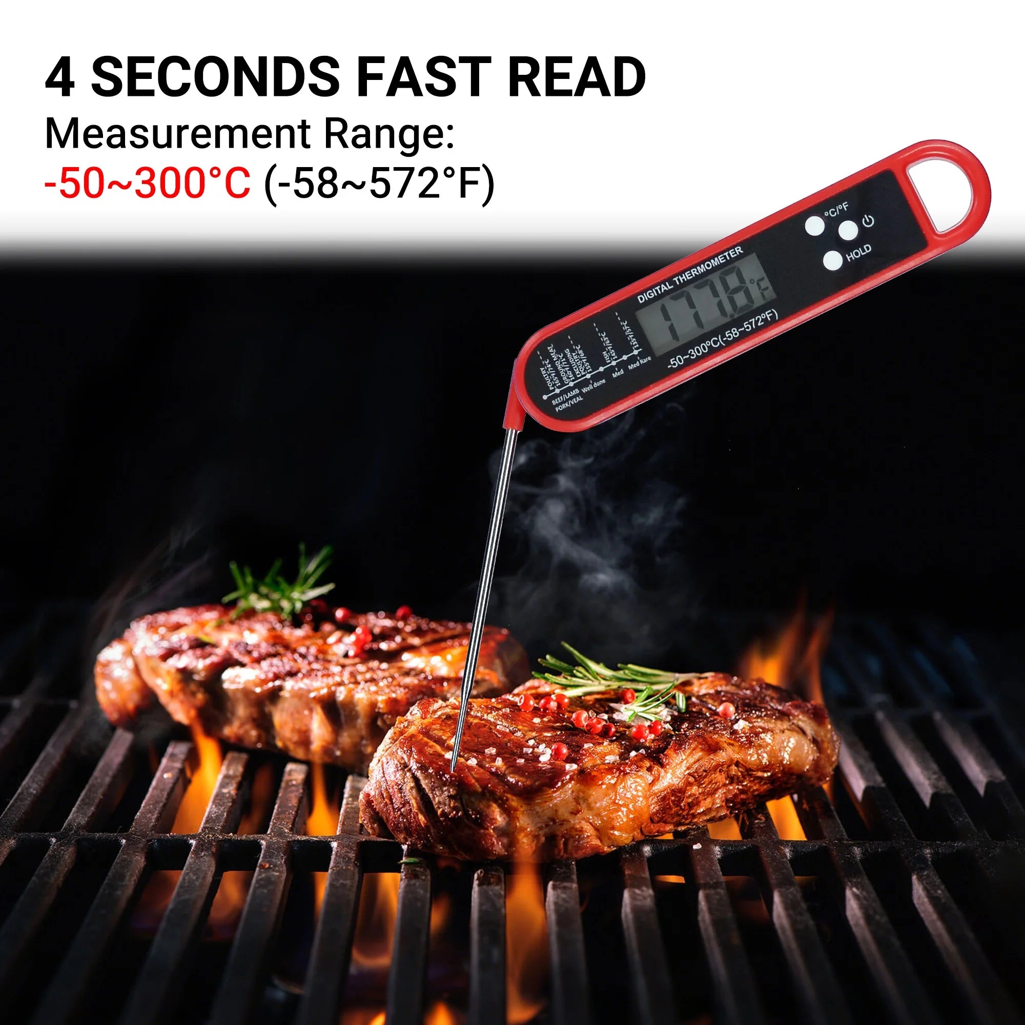 Digital Meat Thermometer, Read Digital Food Thermometer with Probe, for Cooking