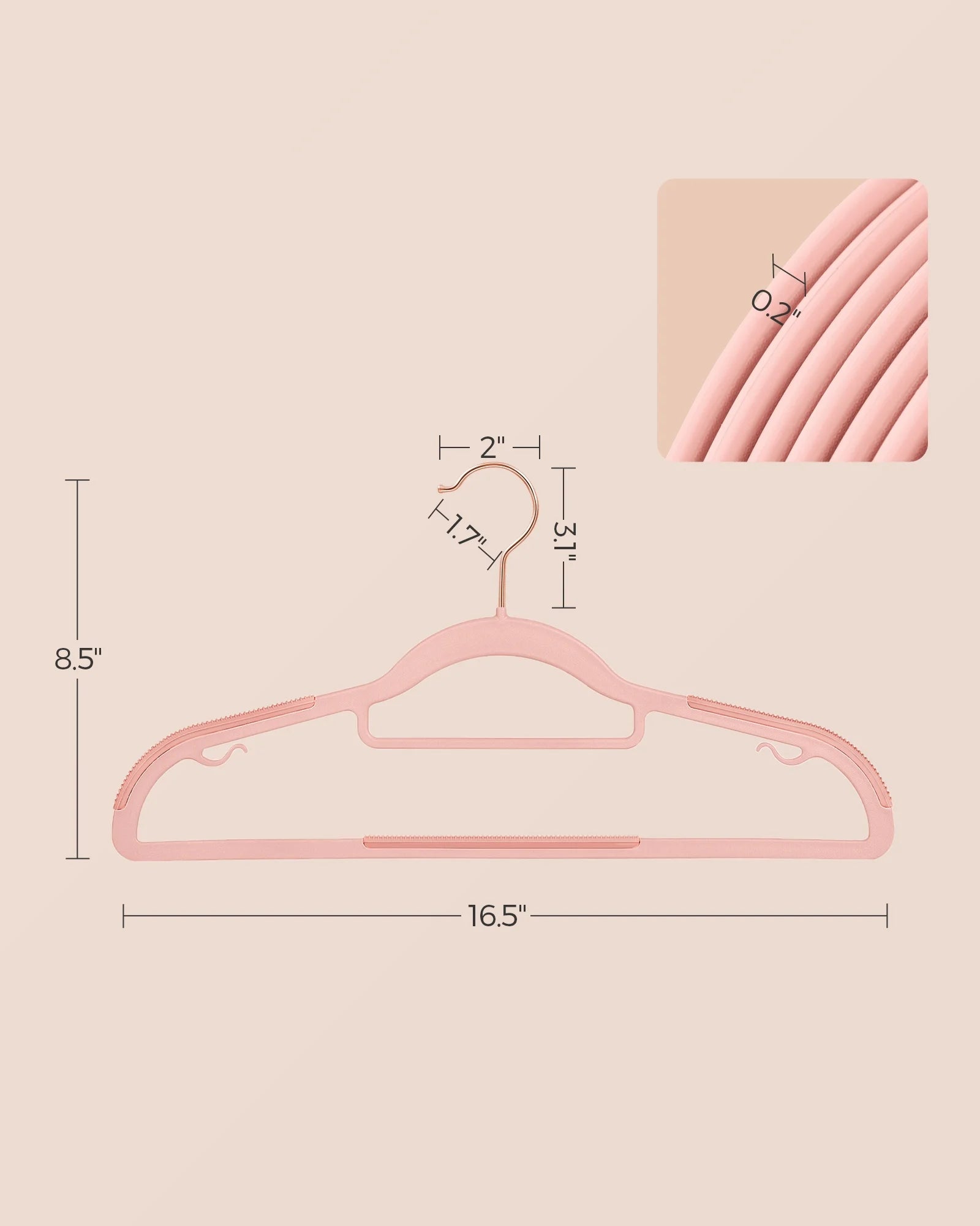 50 Pack Coat Hangers Non-Slip Clothes Hangers Space-Saving Plastic Hangers 360°Swivel Rose Gold Hook Light Pink