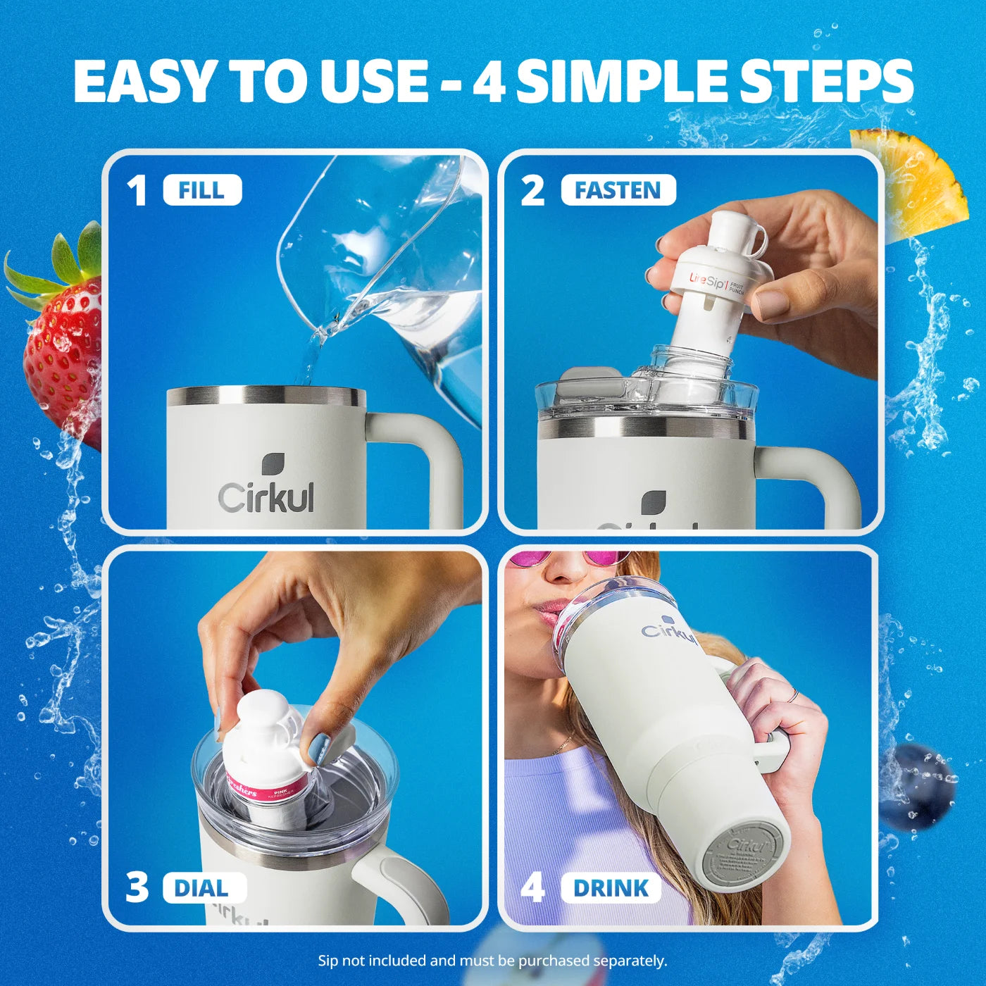 40Oz All-Day Strawsip Double-Wall Insulated Stainless Steel Tumbler with Handle, Fog (Light Gray)