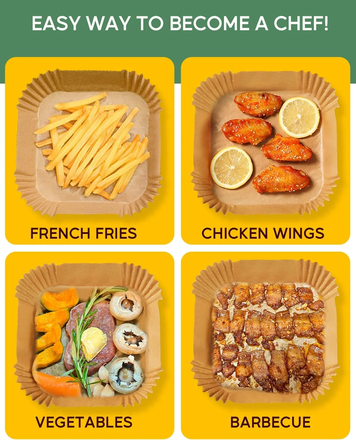 Air Fryer Paper Liners, 6.3 in Square, 130 Count, Unbleached, Non-Stick, Oil-Proof, Disposable