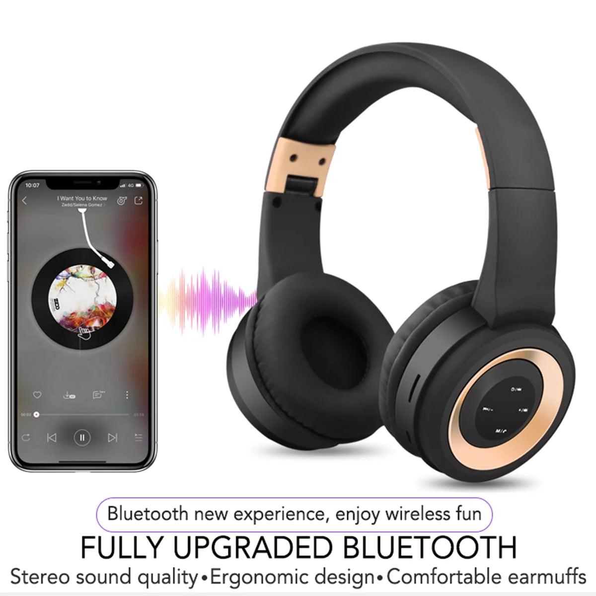 Noise Cancelling Bluetooth Headphones Wireless over Ear Folding Rechargeable Headset with Mic, TR905