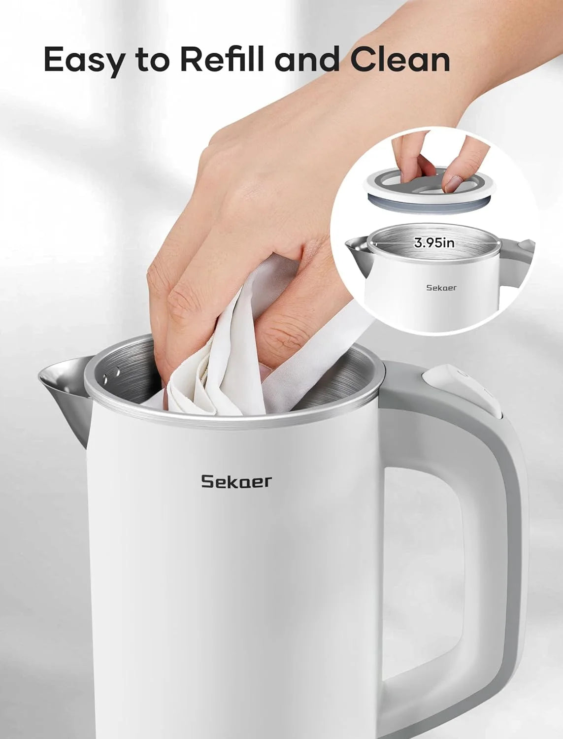 Travel Electric Tea Kettle with Auto Shut-Off & Boil Dry Protection, 304 Stainless Steel Mini Portable Water Kettle, Fast Heating Coffee Kettle, Perfect Holiday Gifts White